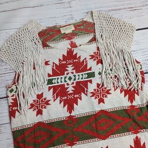 Denim & Supply Ralph Lauren Womens Top Aztec Western Crochet Fringe Top Size Med